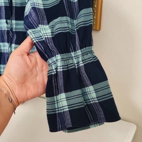 Topshop collared shirt blue plaid Peasant Baloon Sleeve Bohemian 8 Cottagecore - Picture 6 of 13